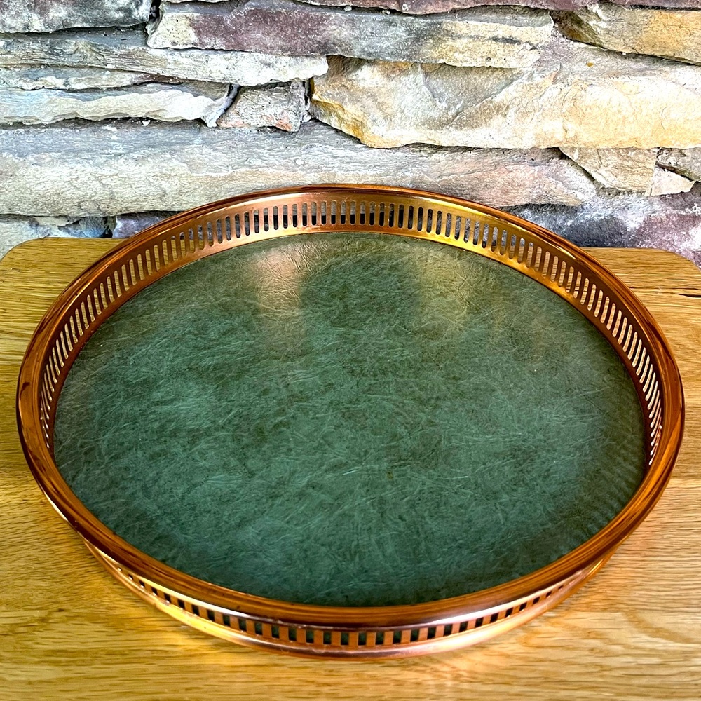 VTG Copper Bar Tray Retro Coppercraft Guild Green Cart Accessories Serving